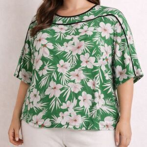 Pari Passu NWOT Floral Marni Blouse Size 16 Plus Size Quiet Luxury Soft Tropical